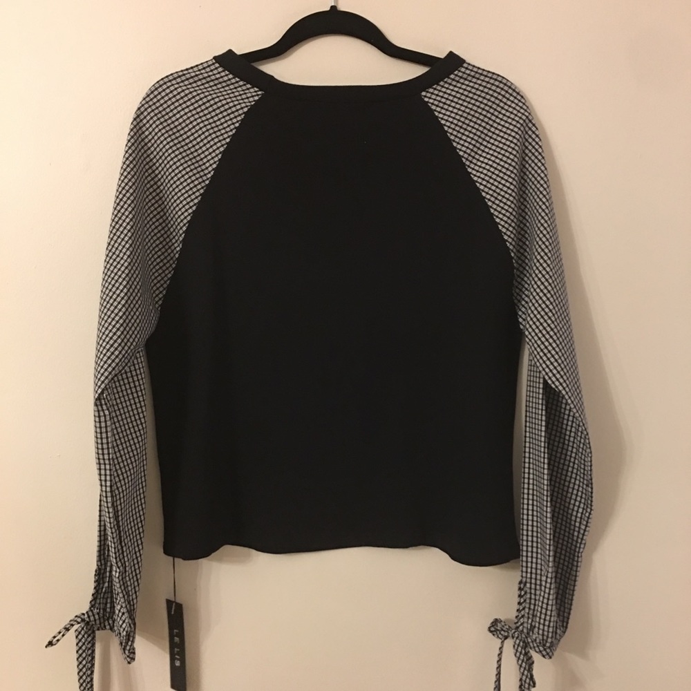 “FRIYAY” Black Plaid Contrast Top with Bows 1 Left - Picture 5 of 5